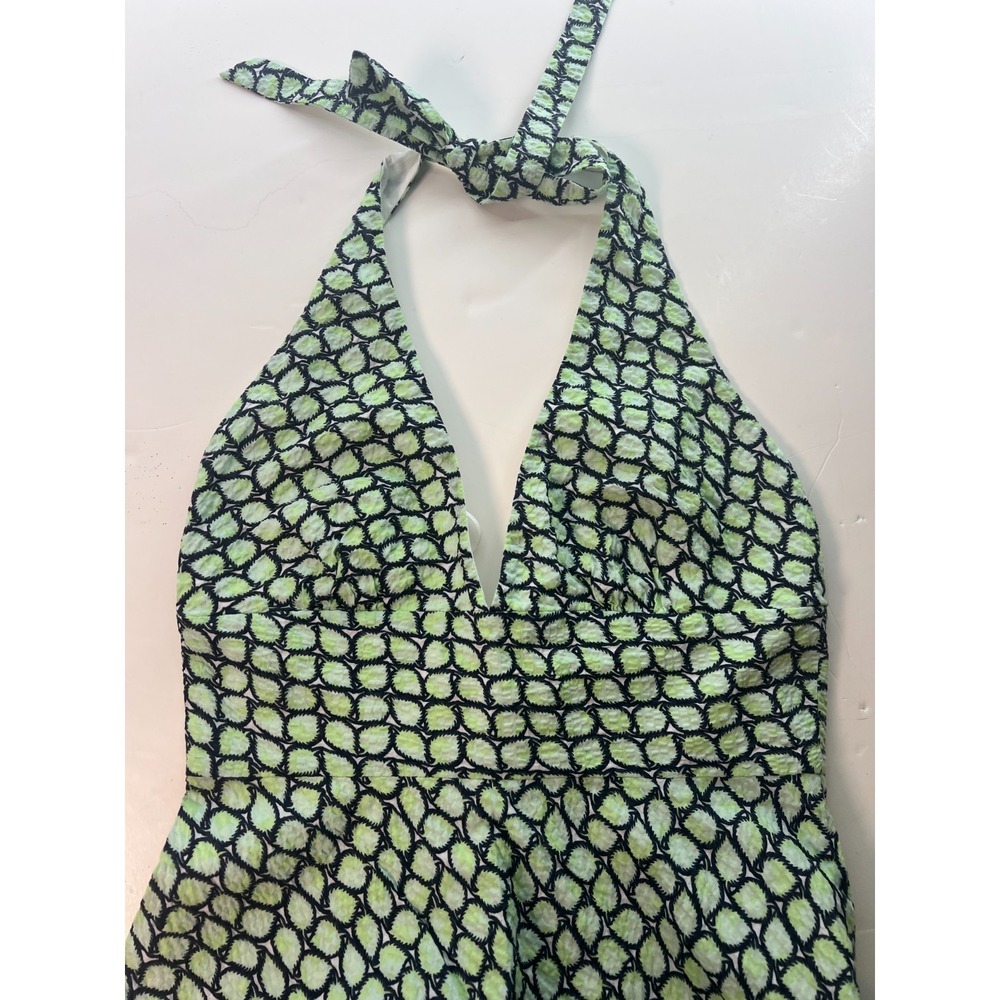 J Crew Women's Dress Halterneck Size 2 Green & Black Cotton Summer Beach Dress